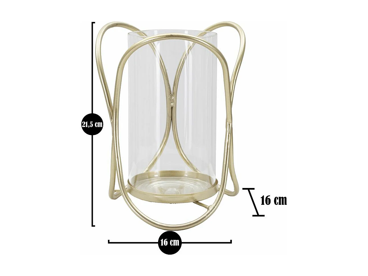 Portacandele in metallo dorato con bicchierino in vetro Ø cm 16x21,5