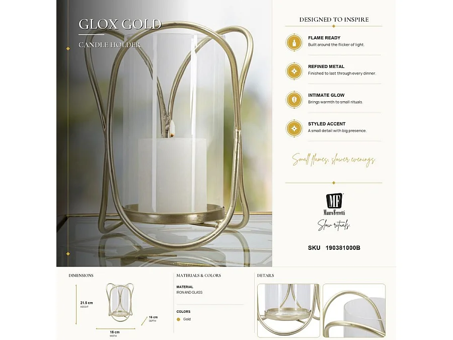 Photophore Design en Verre "Glox" 21cm Or Clair