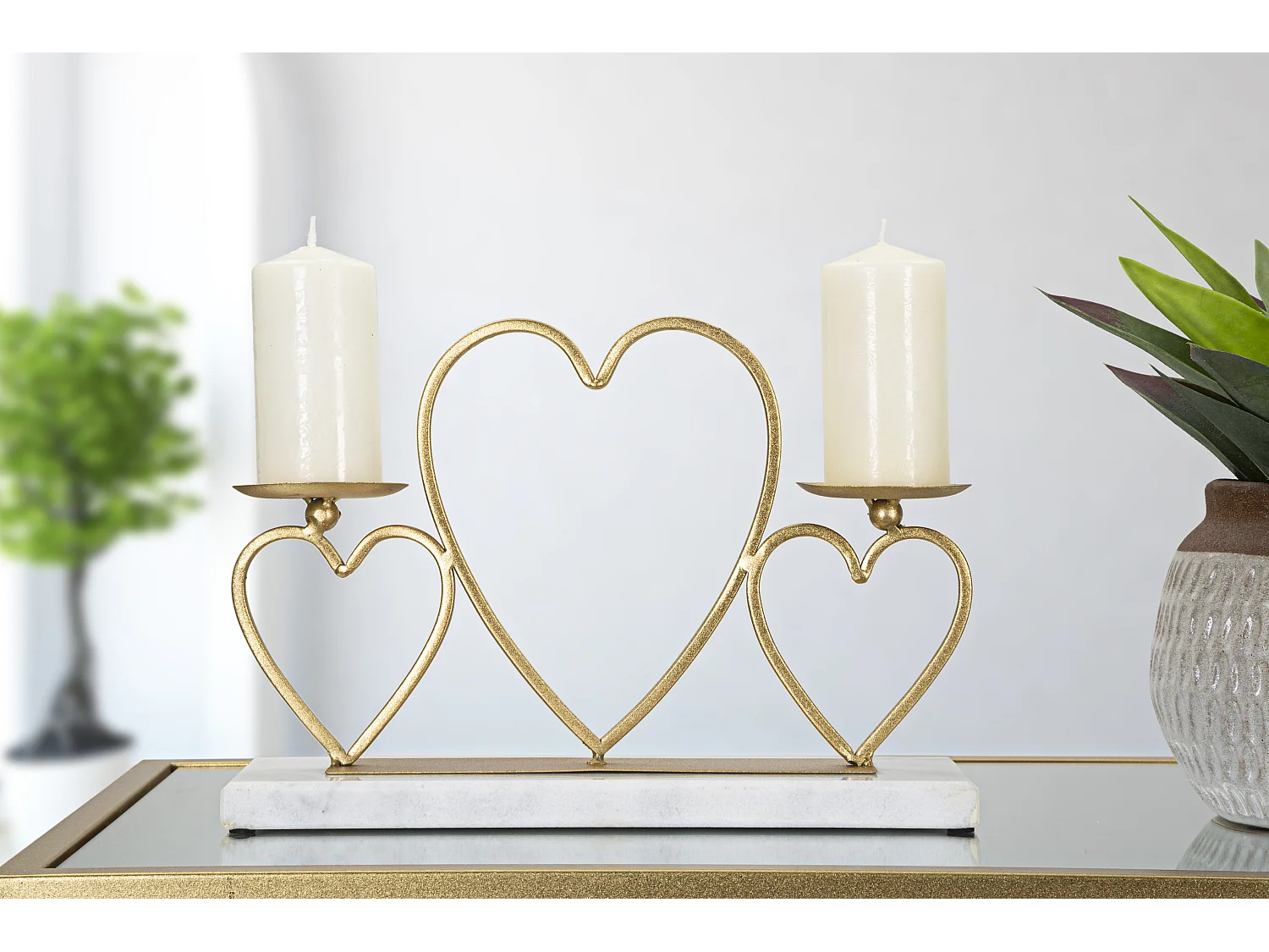 Bougeoir Design en Marbre "Cœur" 30cm Or