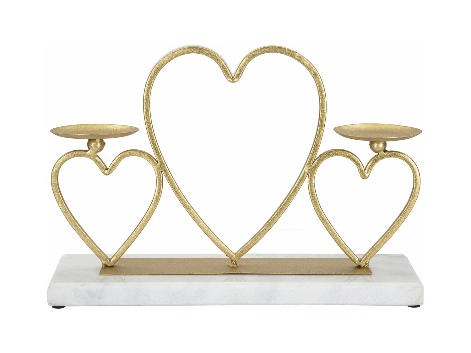 Support de Bougie en Métal Doré avec Base en Marbre Blanc - Porte-bougie Hearts 30x9x20 cm, Design Élégant avec 3 Cœurs, Peut Contenir 2 Bougies