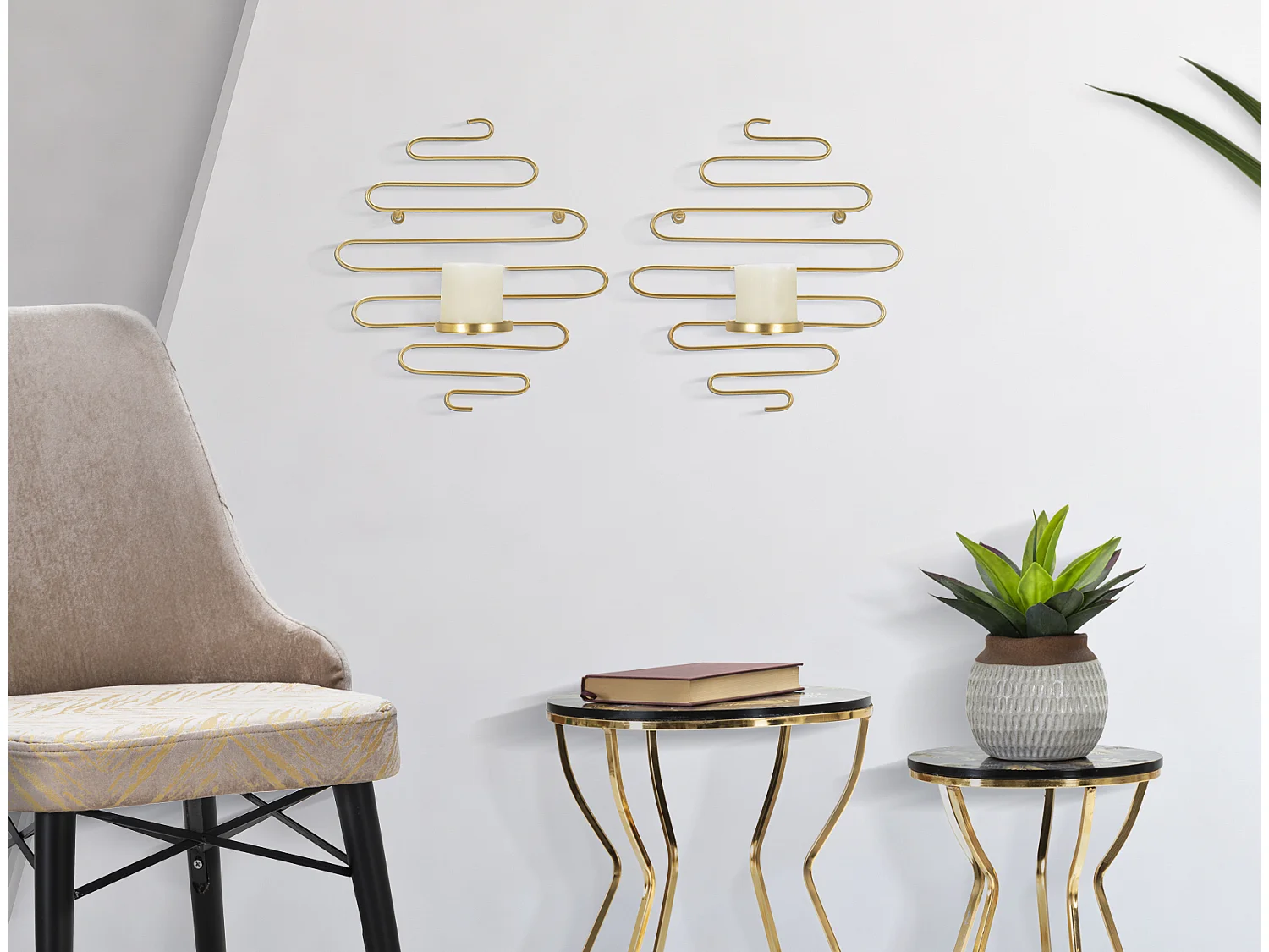 Lot de 2 Bougeoirs Muraux en Métal "Alid" 34cm Or