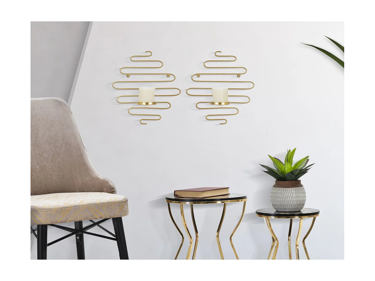 Lot de 2 Bougeoirs Muraux en Métal "Alid" 34cm Or