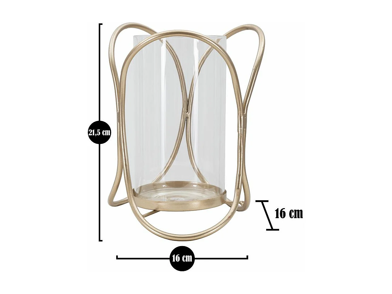 Portacandele in metallo dorato con bicchierino in vetro Ø cm 16x21,5