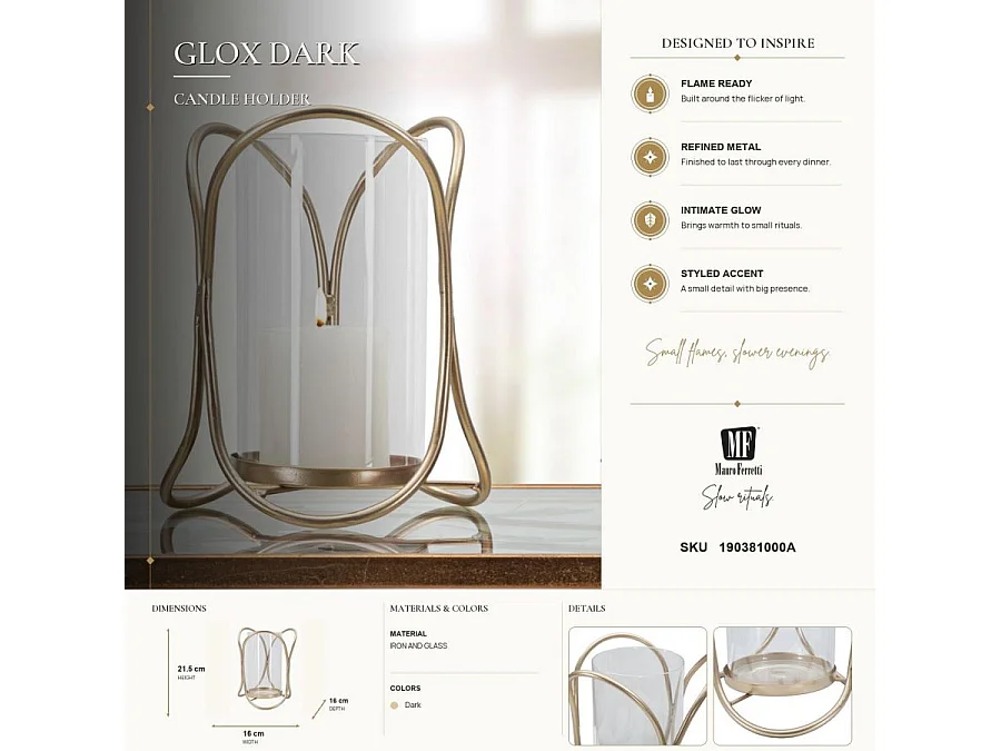 Photophore Design en Verre "Glox" 21cm Or Foncé