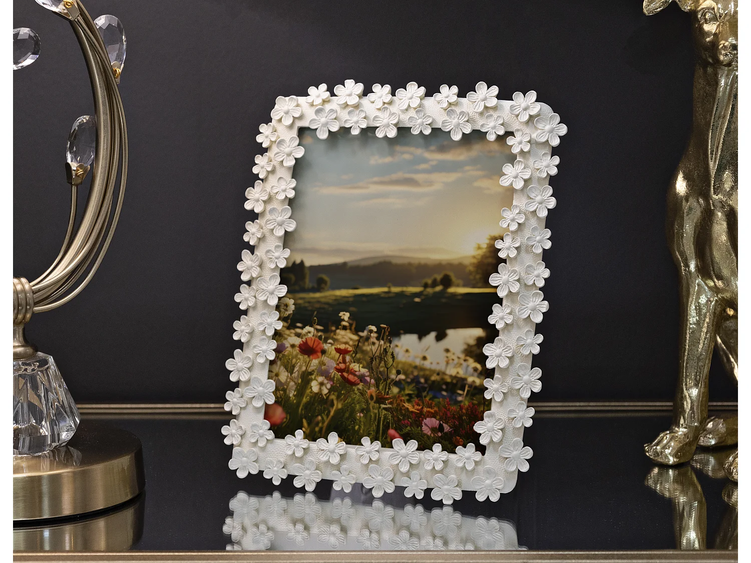 Cadre Photo Déco Fleurs "Filly" 15x20cm Crème