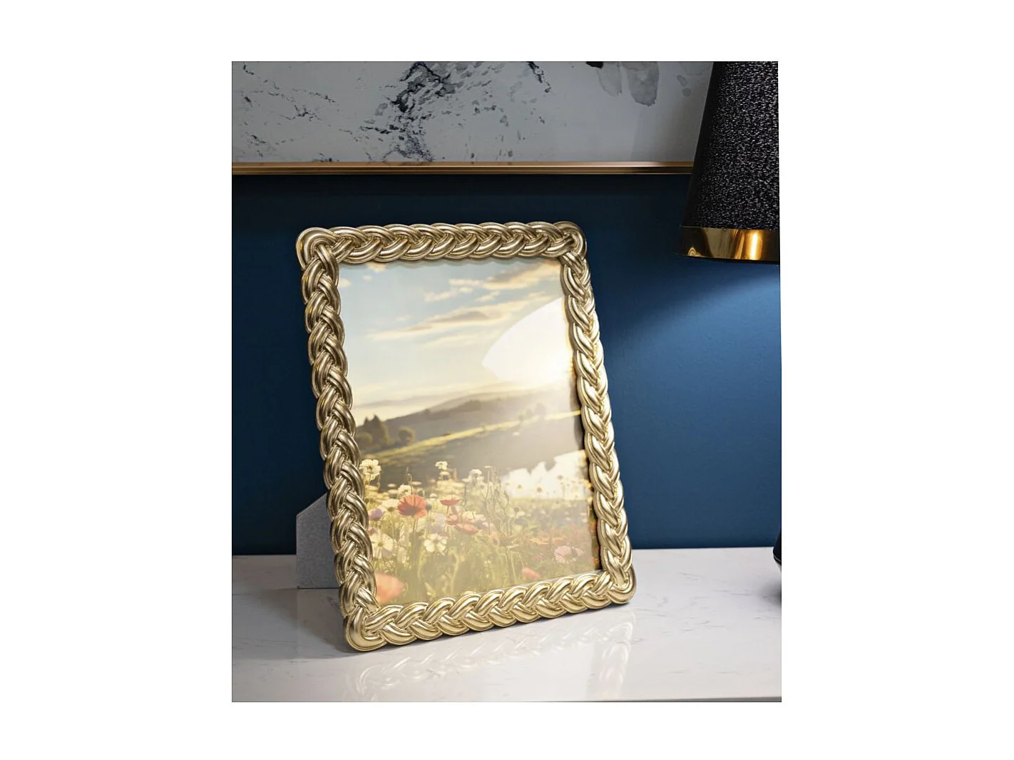 Cadre Photo Déco Tressé "Rope" 20x25cm Or