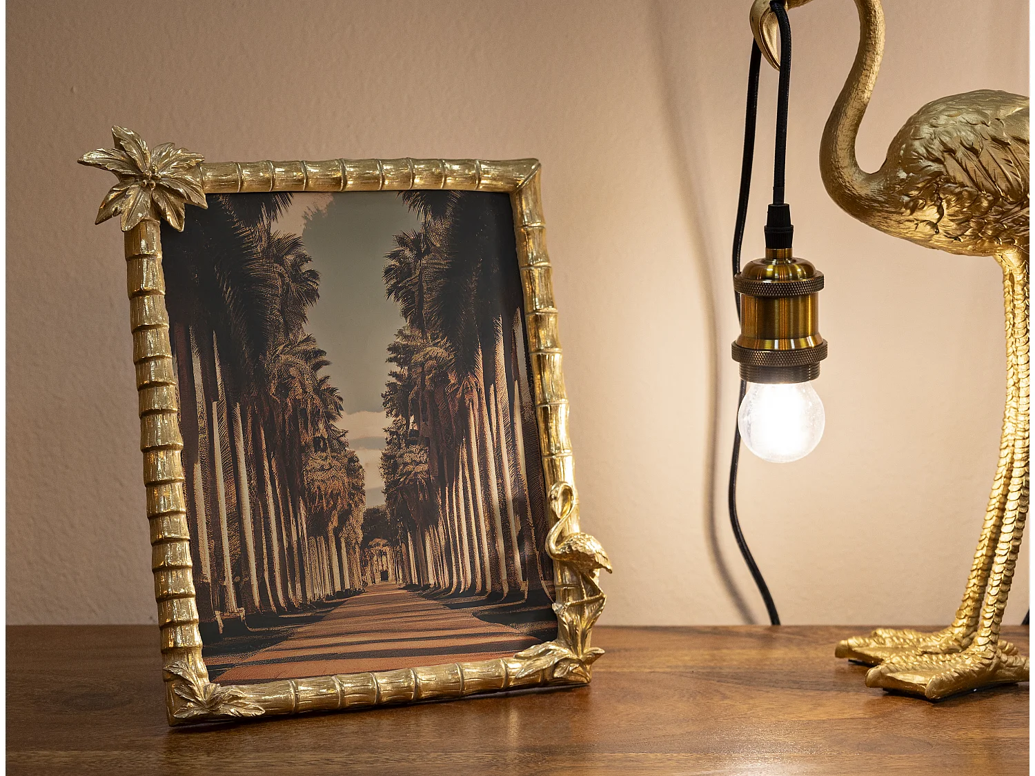 Cadre Photo Déco Palmier "Flamant Rose" 20x25cm Or