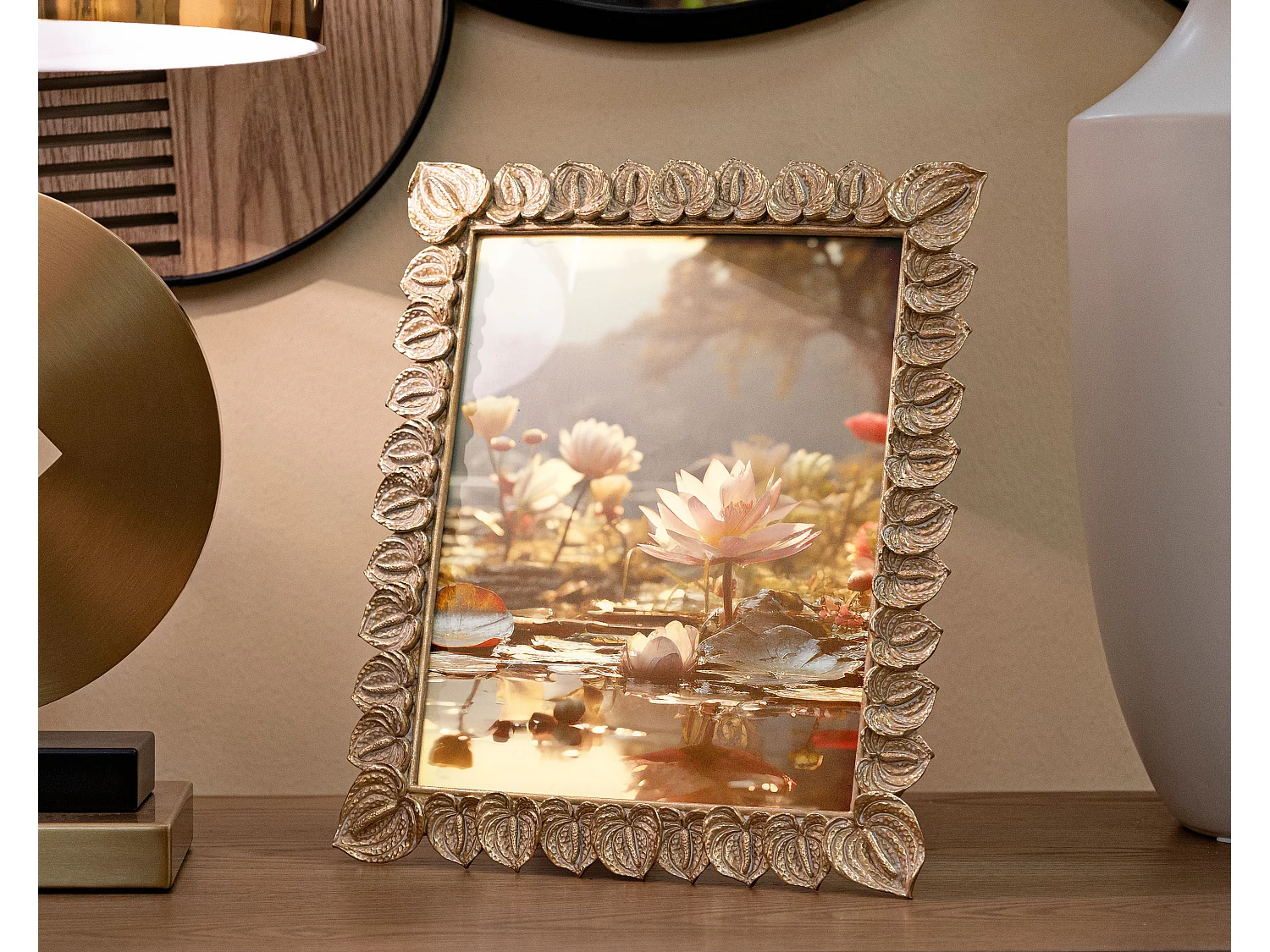 Cornice in resina dorata con fiori cm 26x2x31