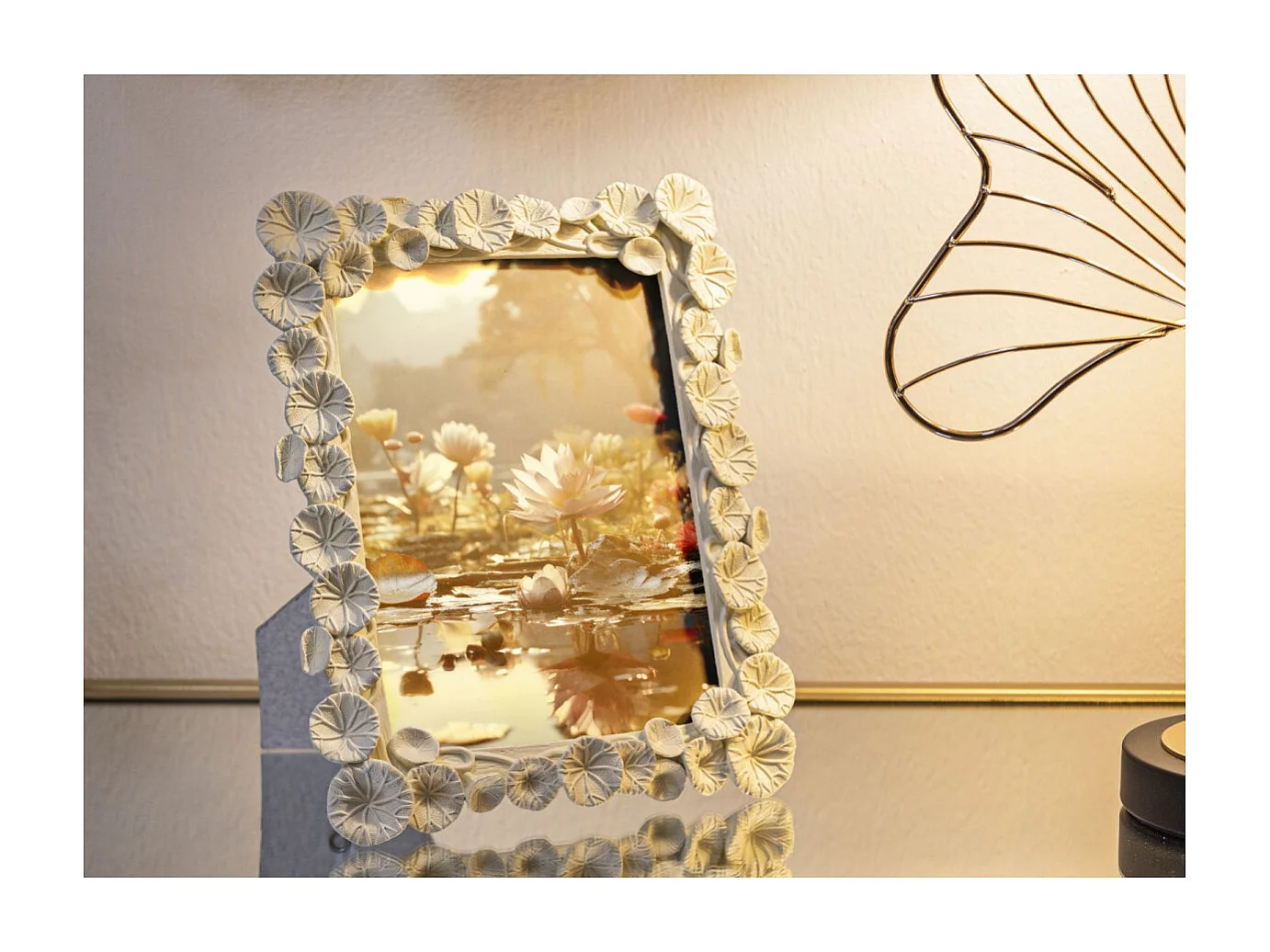 Cadre Photo Déco Fleurs "Lotus" 15x20cm Crème