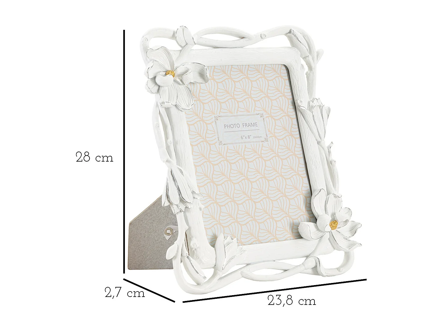 Cornice in resina bianca con fiori cm 23,8x2,7x28