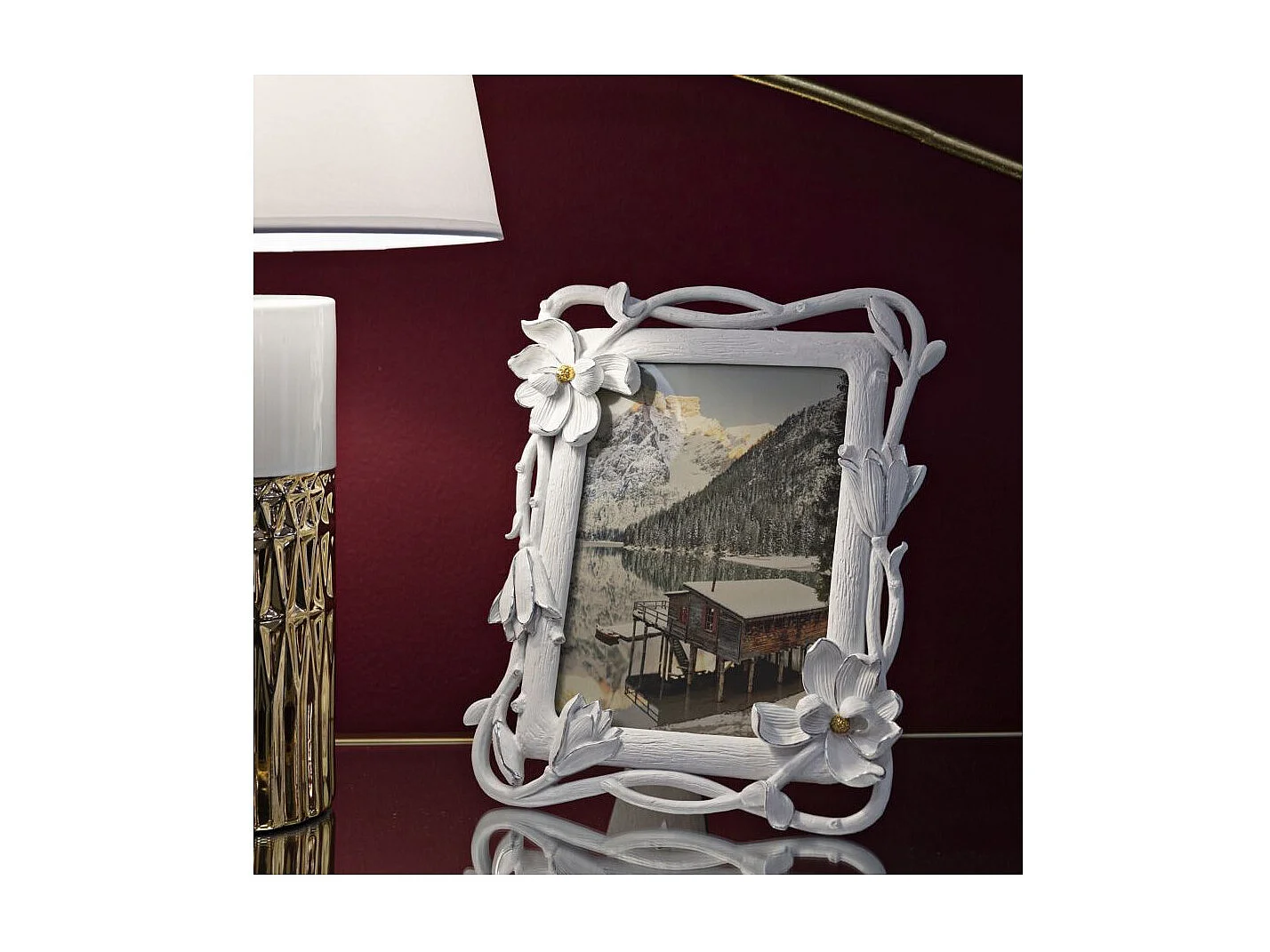 Cadre Photo Déco Fleurs "Magnolia" 15x20cm Blanc