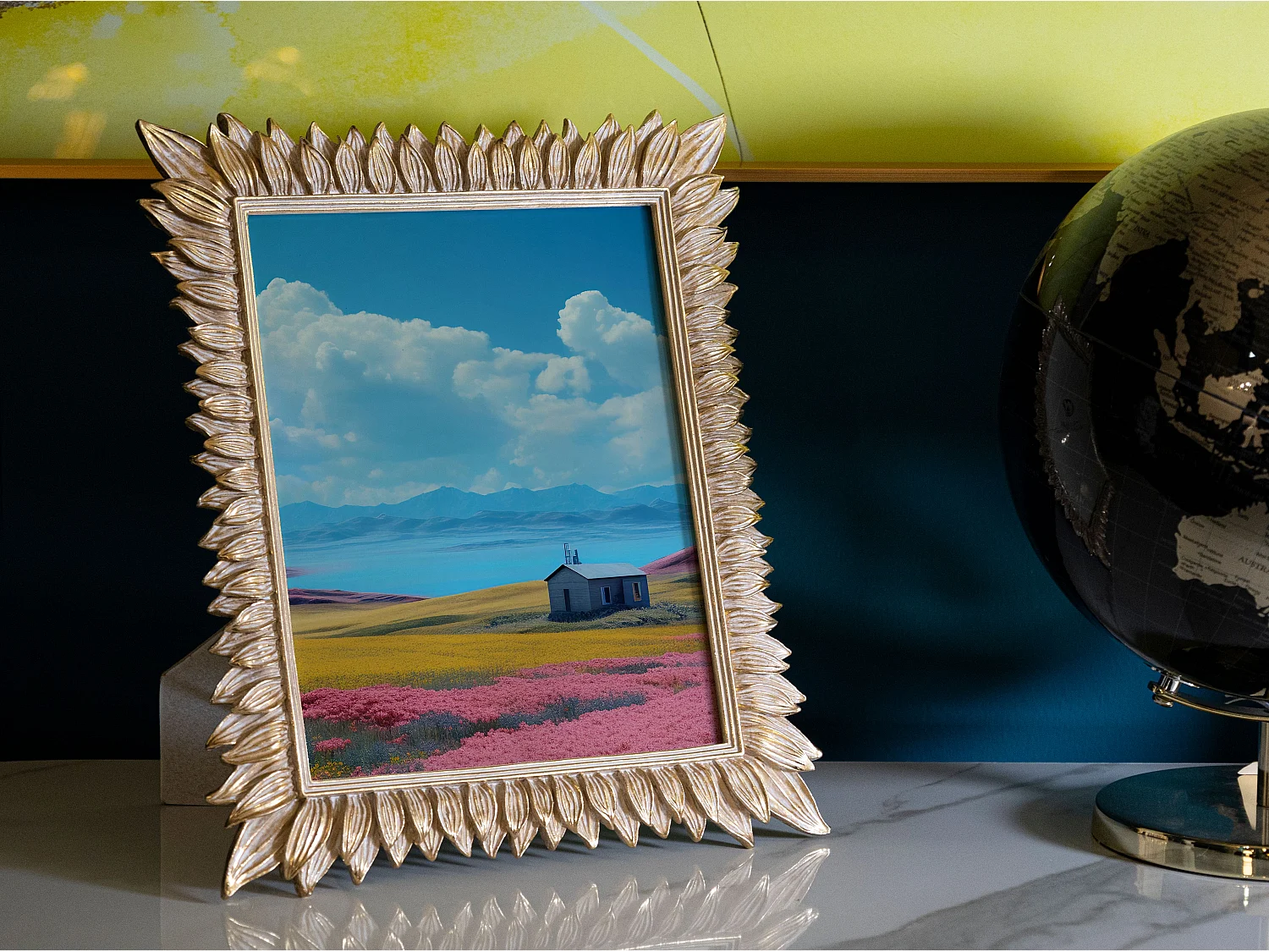 Cadre Photo Déco Pétales de Fleurs "Molas" 20x25cm Or