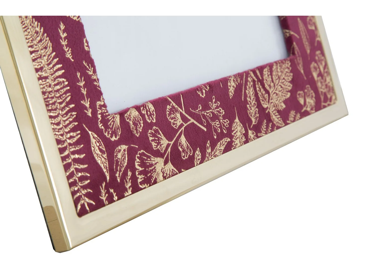 Cornice in metallo dorata e tessuto viola cm 28x1,5x33,5