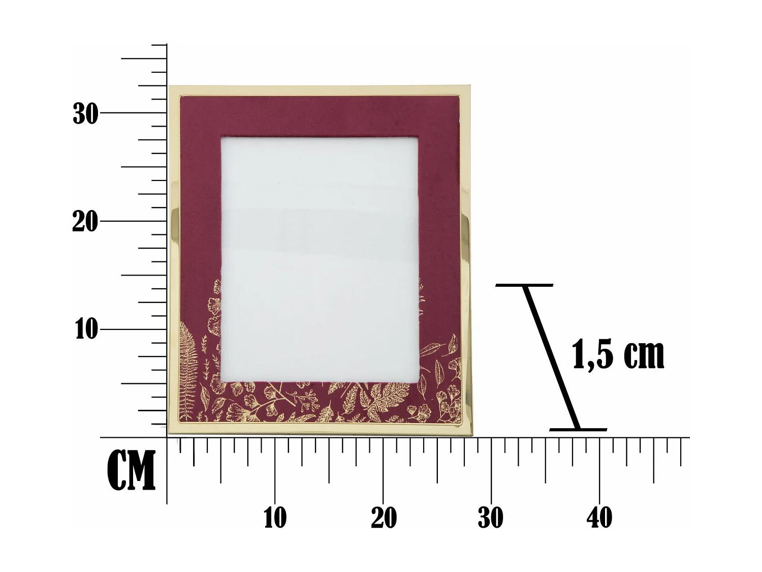 Cornice in metallo dorata e tessuto viola cm 28x1,5x33,5