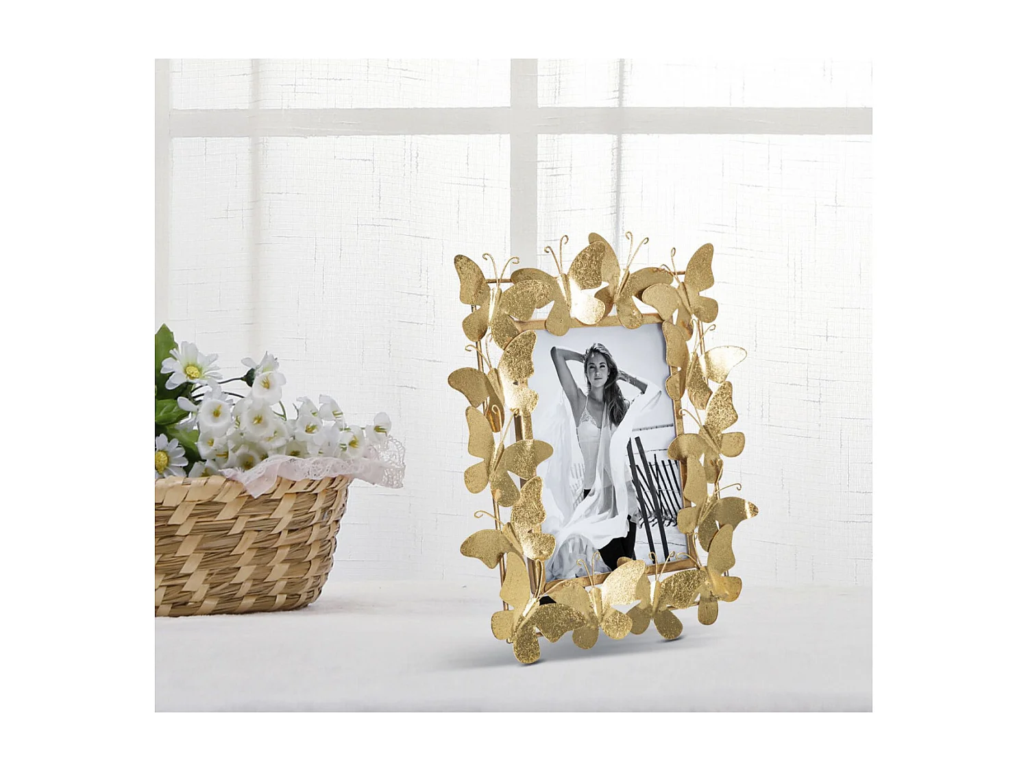 Cadre Photo Déco en Métal "Papillons" 15x20cm Or