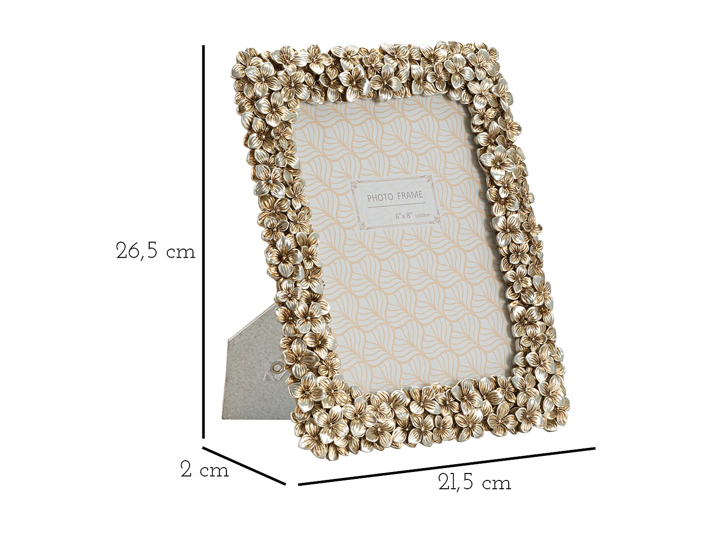 Cornice in resina argentata con fiori cm 21,5x2x26,5