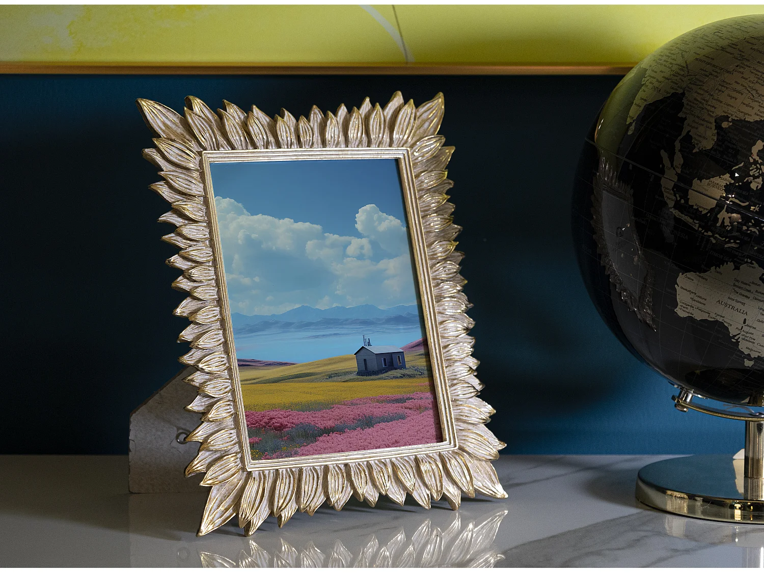 Cadre Photo Déco Pétales de Fleurs "Molas" 15x20cm Or