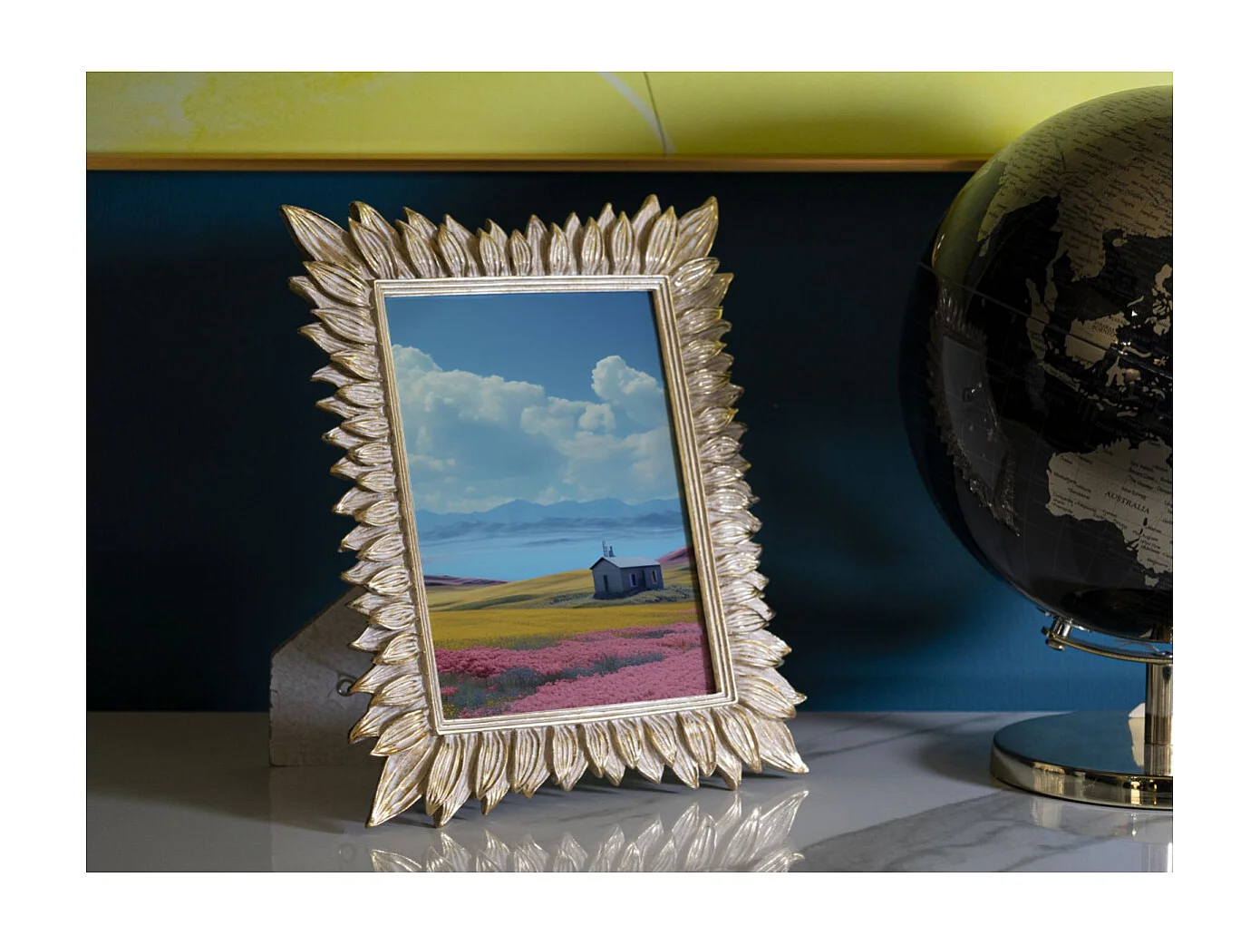 Cadre Photo Déco Pétale de Fleur "Mola" 15x20cm Or