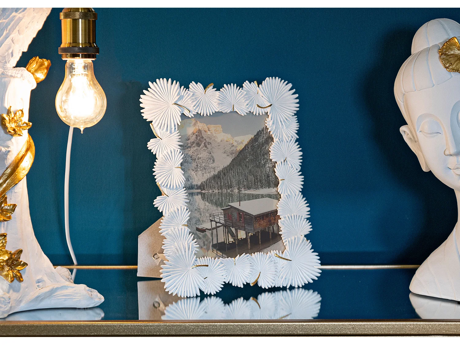 Cadre Photo Déco "Feuilles de Palmier" 15x20cm Blanc