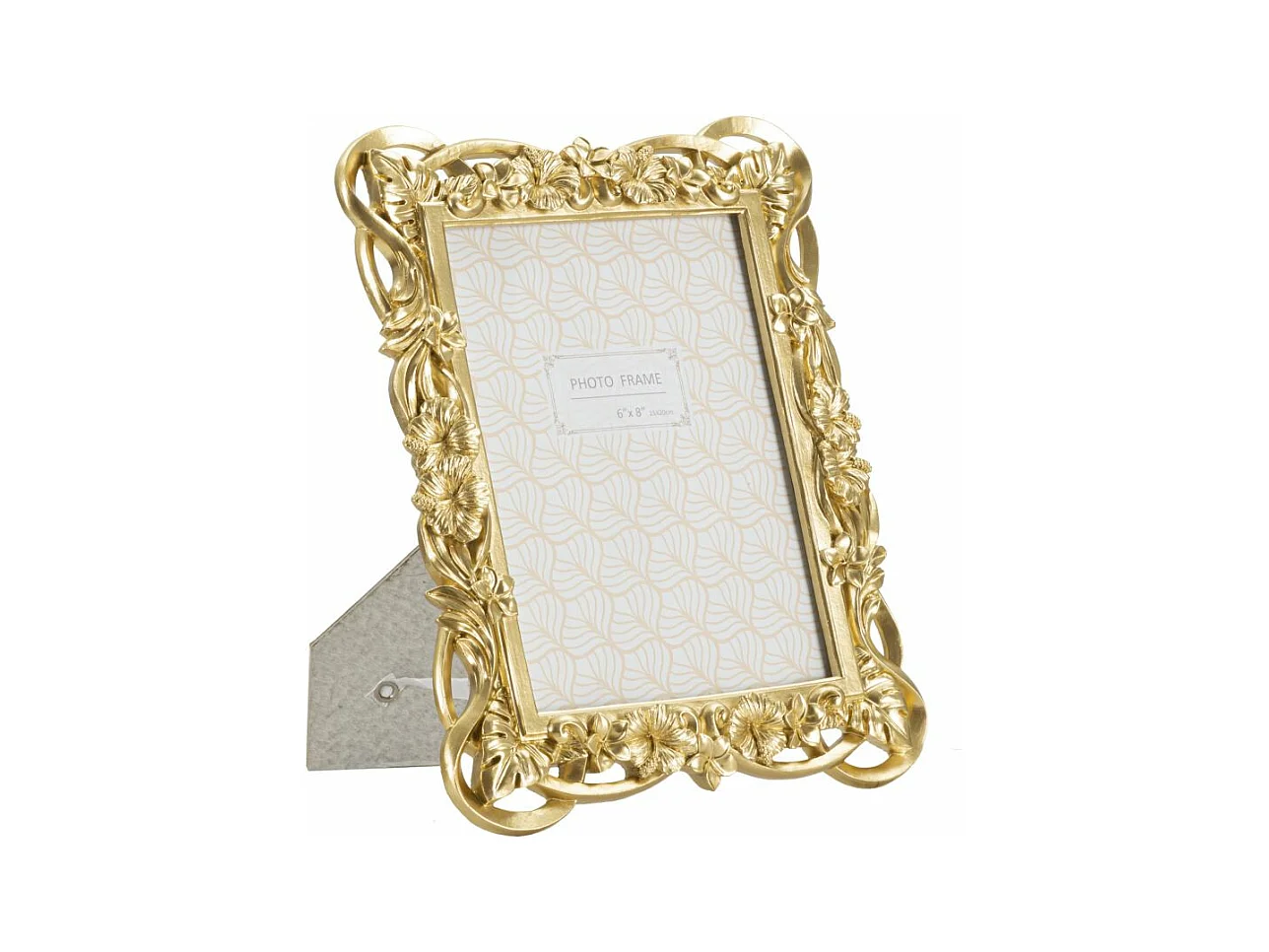 Cadre Photo flossy - 22,5x2,5x28 cm (Photo 15x20 cm), Design Fleurs et Feuilles Dorées