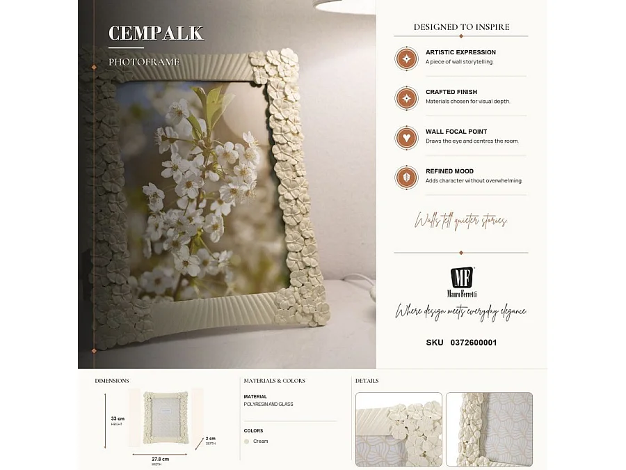 Beige harslijst met bloemen en lijnen 27,8x2x33 cm