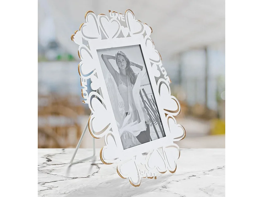 Cadre Photo Déco Cœur "Min" 12x17cm Blanc