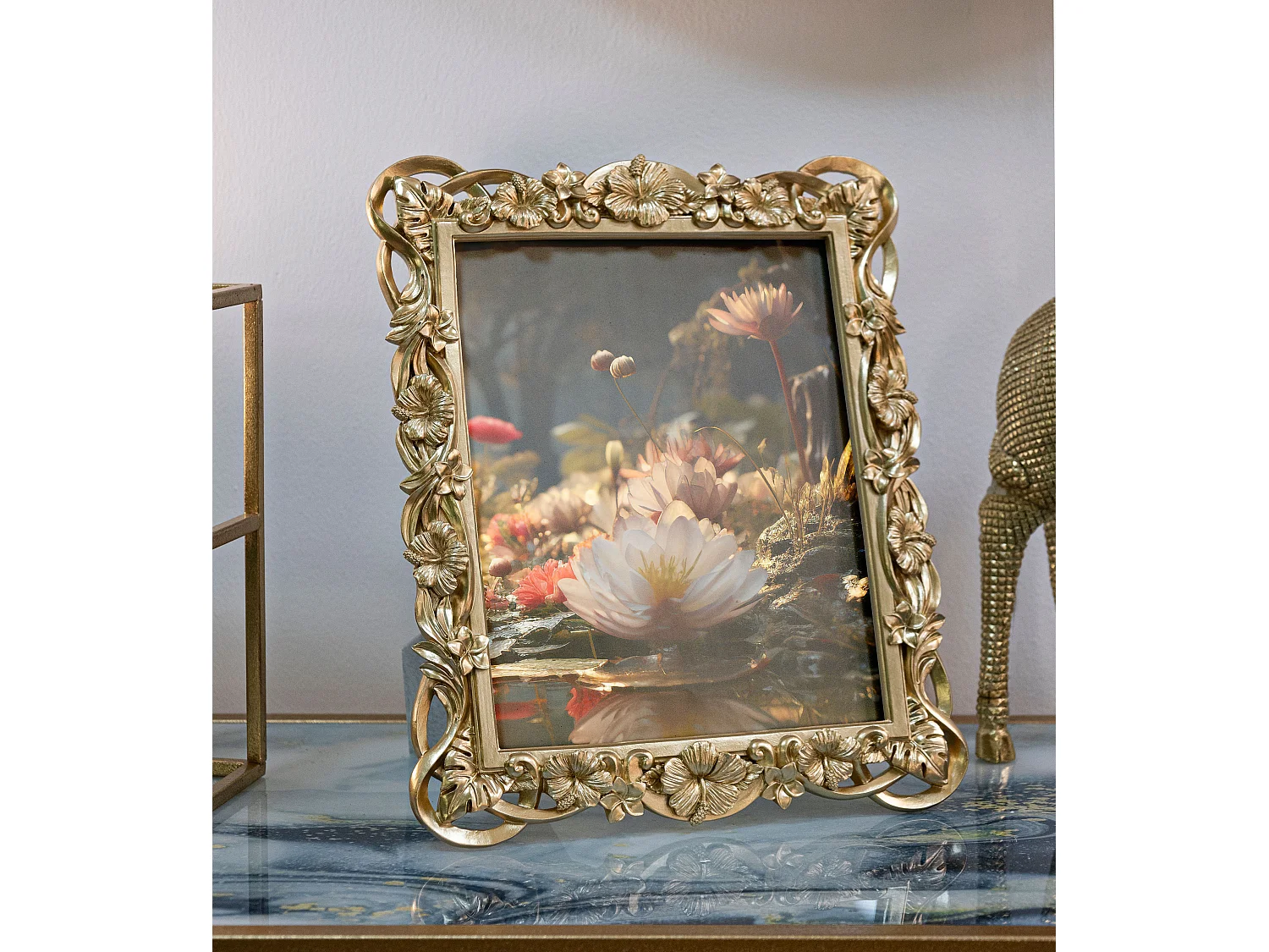 Cadre Photo Déco Fleurs "Flossy" 20x25cm Or