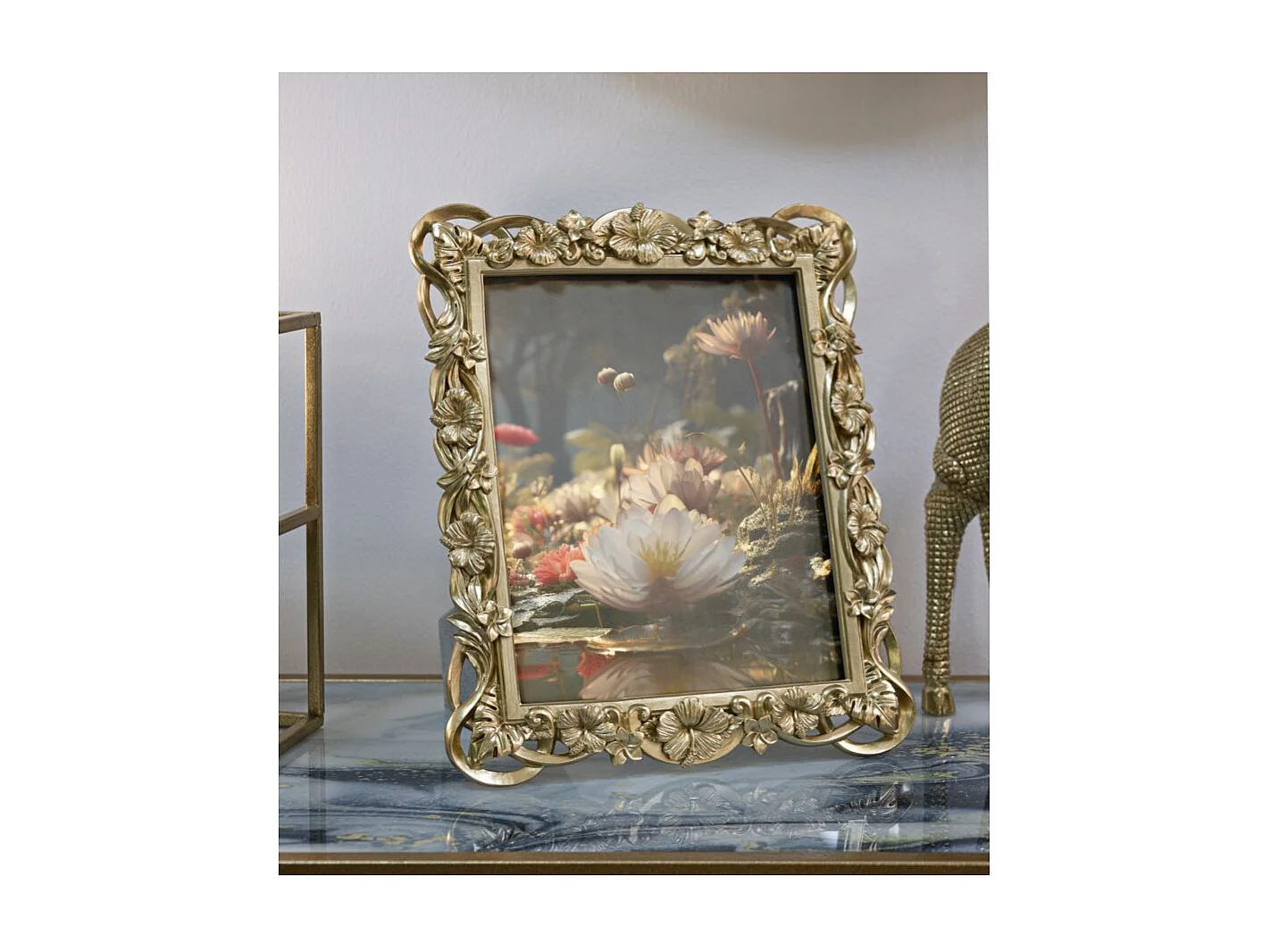 Cadre Photo Déco Fleurs "Flossy" 20x25cm Or