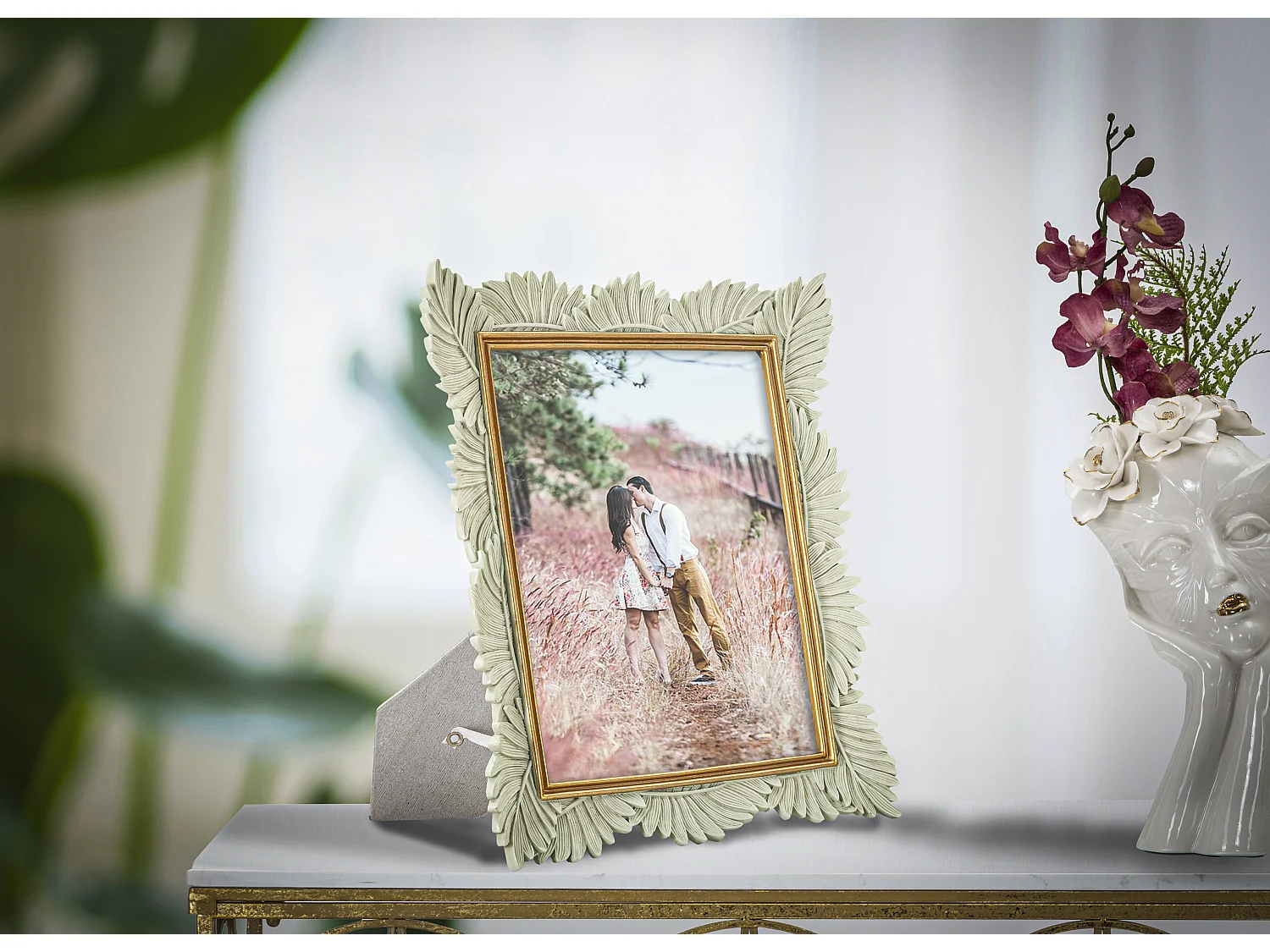 Cadre Photo Déco Feuilles "Pinty" 20x25cm Crème