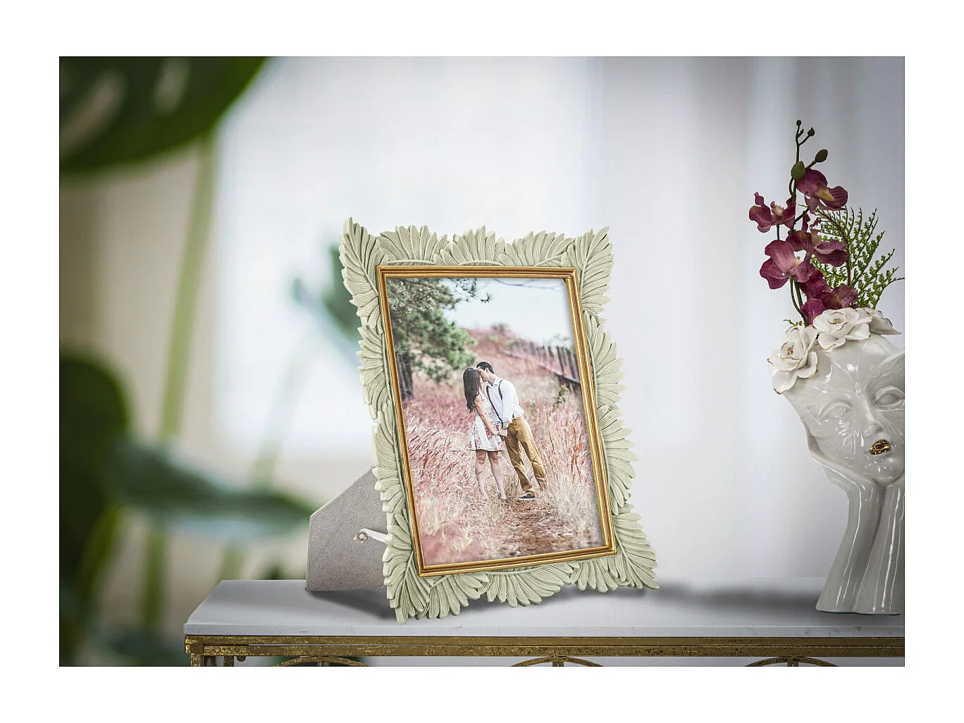 Cadre Photo Déco Feuilles "Pinty" 20x25cm Crème