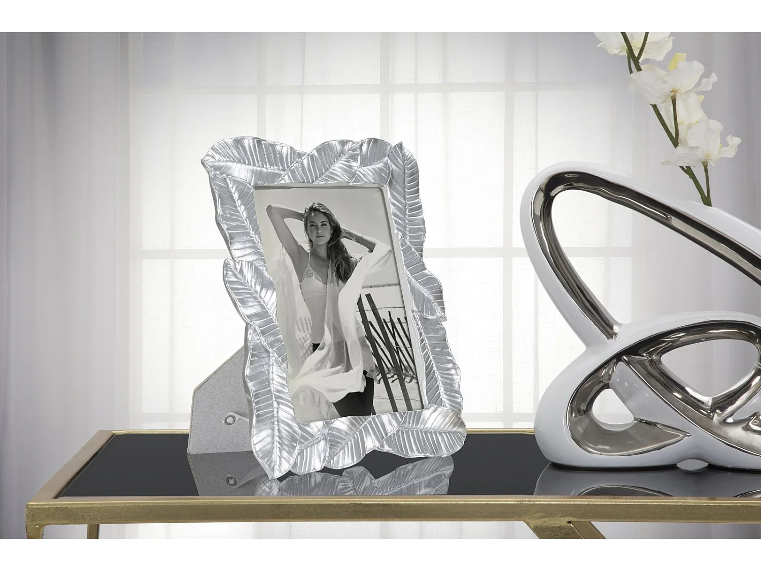 Cadre Photo Déco Feuilles de Laurier "Lefy" 15x20cm Argent