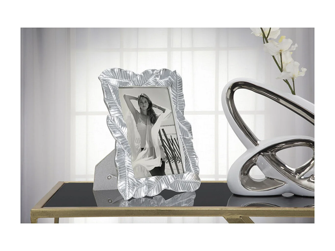 Cadre Photo Déco Feuilles de Laurier "Lefy" 15x20cm Argent