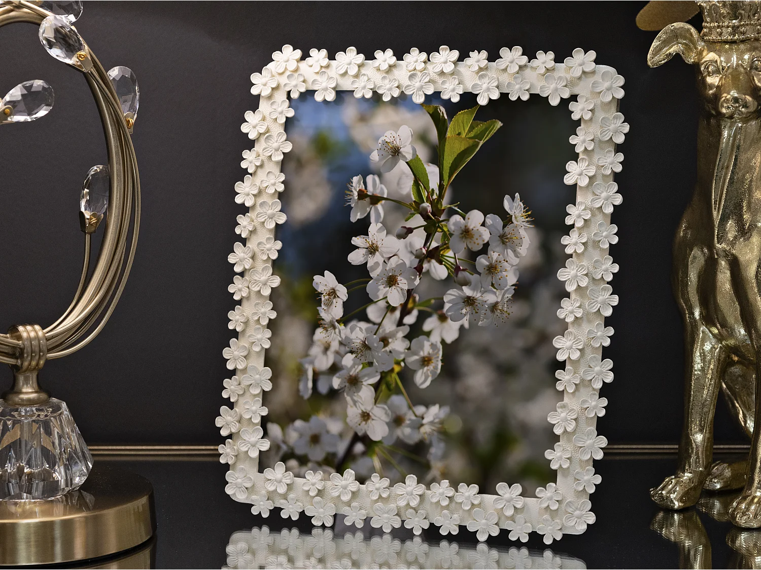 Cadre Photo Déco Fleurs "Filly" 20x25cm Crème