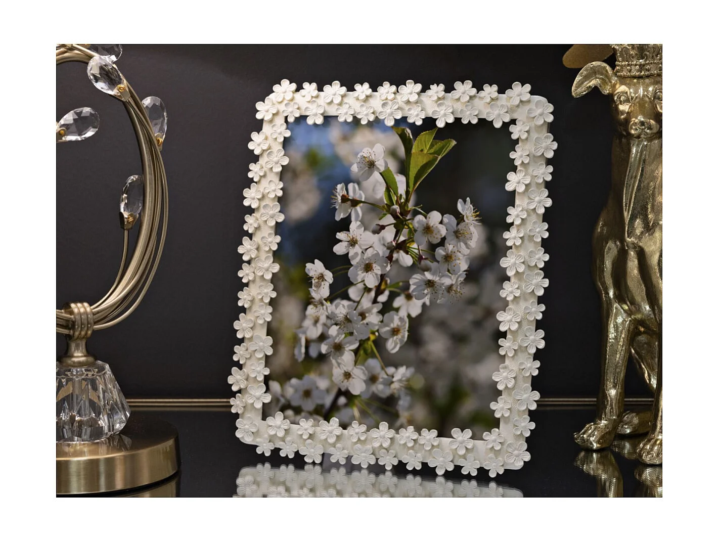 Cadre Photo Déco Fleurs "Filly" 20x25cm Crème