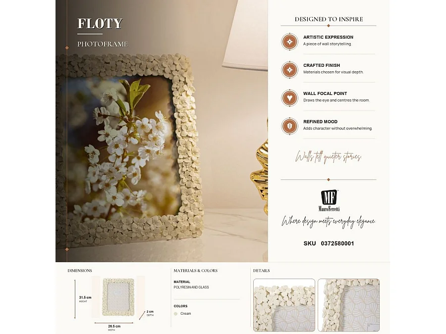 Beige harslijst met kleine bloemen, 26,5x2x31,5 cm