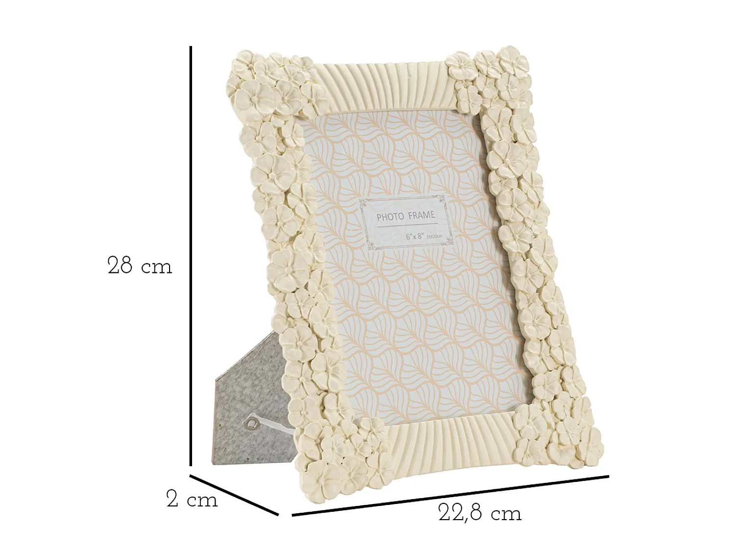 Beige harslijst met bloemen en lijnen 22,8x2x28 cm