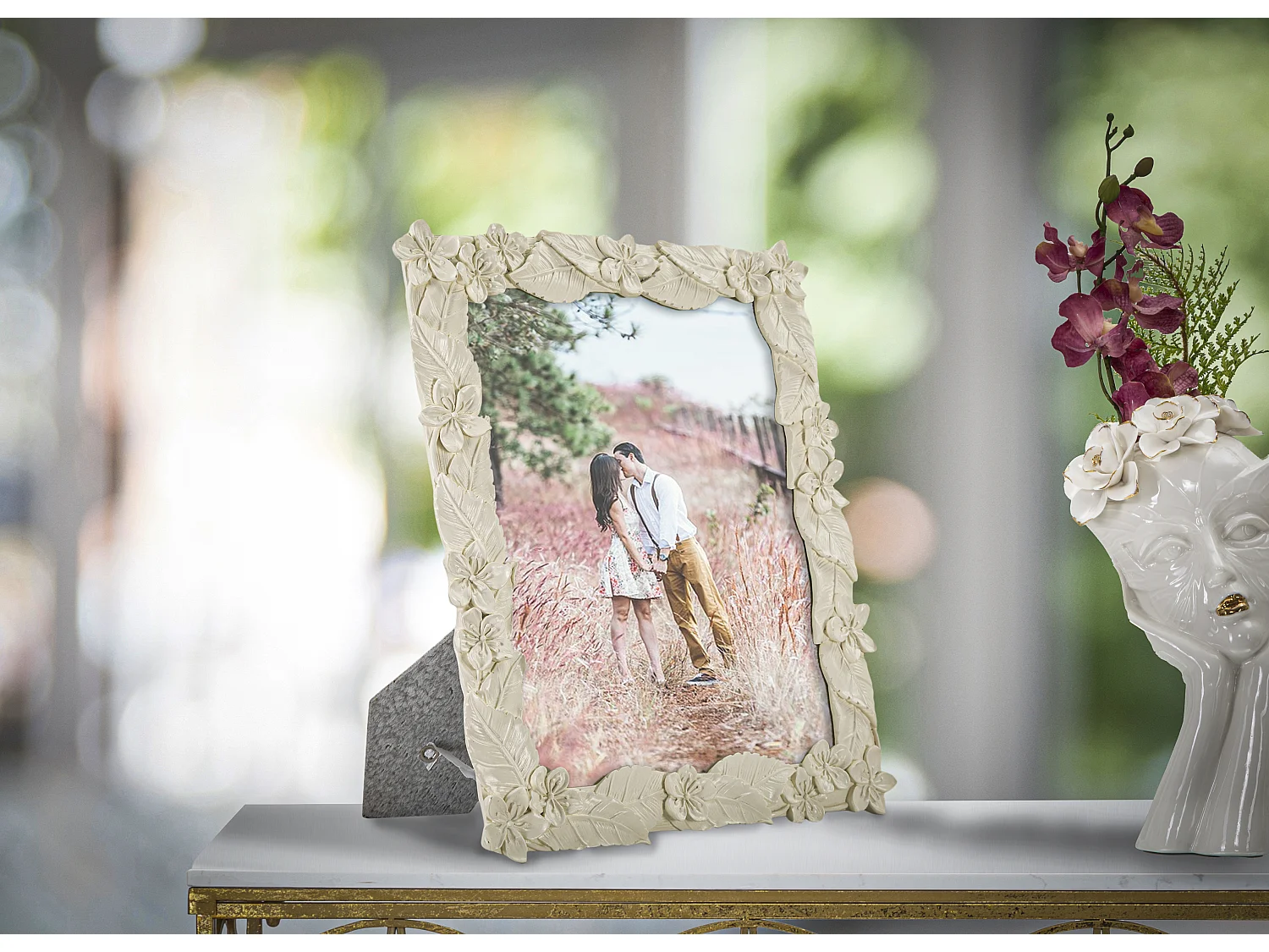 Cadre Photo Déco Fleurs "Leaf" 20x25cm Crème