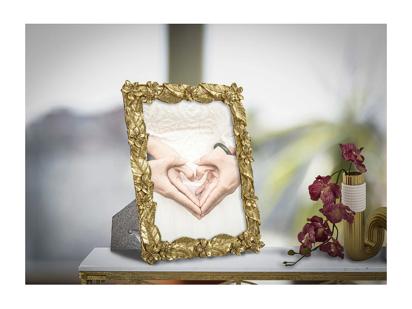 Cadre Photo Déco Feuilles "Leavy" 20x25cm Or