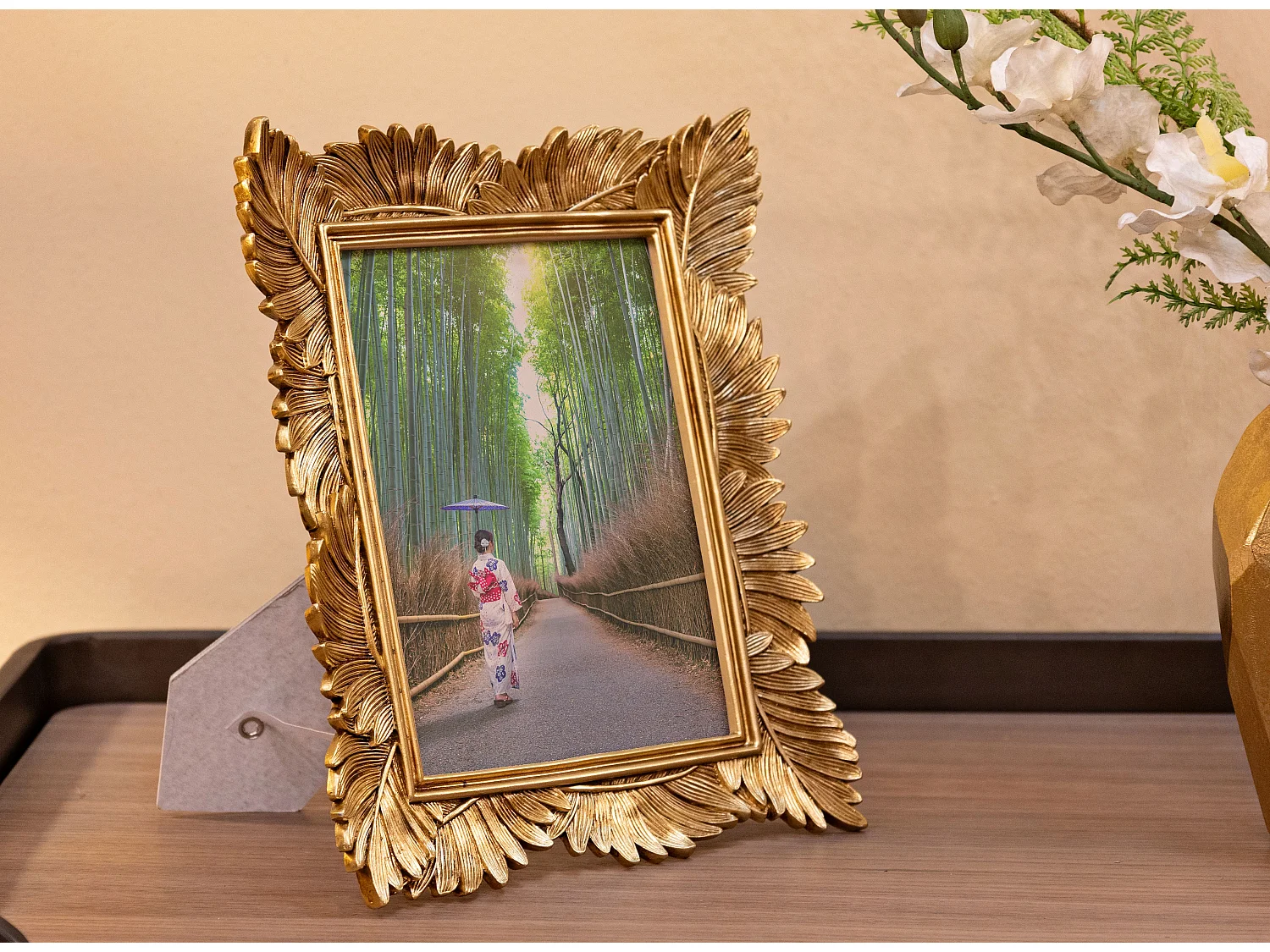 Cadre Photo Déco Feuilles "Olly" 15x20cm Or