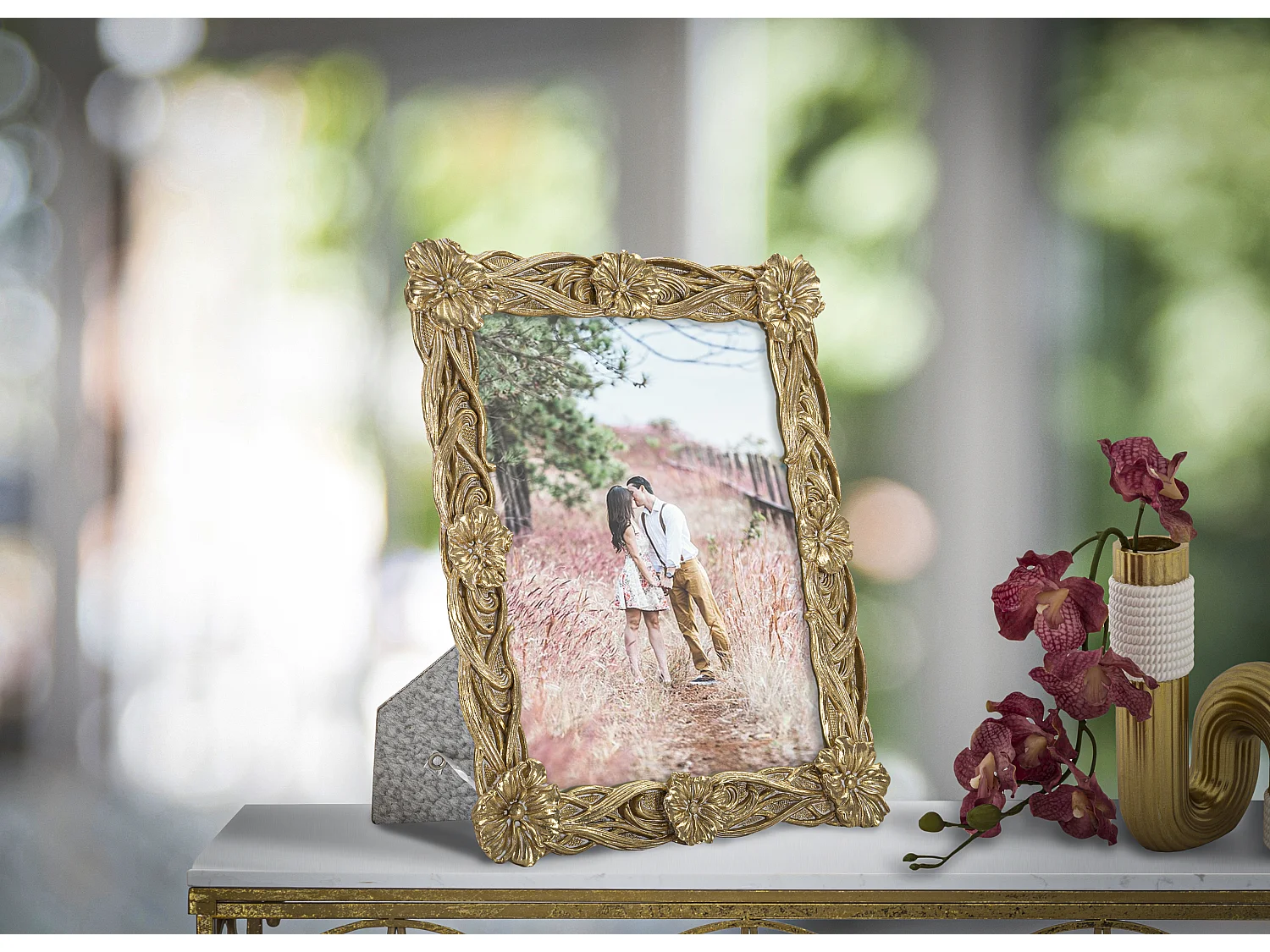 Cadre Photo Déco Floral "Twist Flo" 20x25cm Or