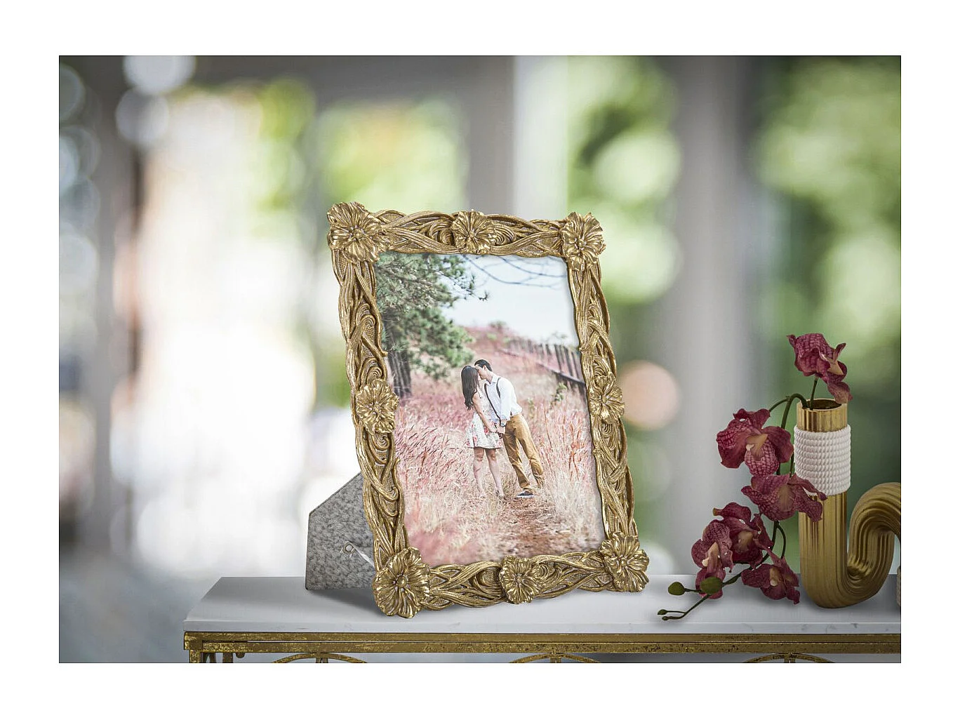 Cadre Photo Déco Floral "Twist Flo" 20x25cm Or