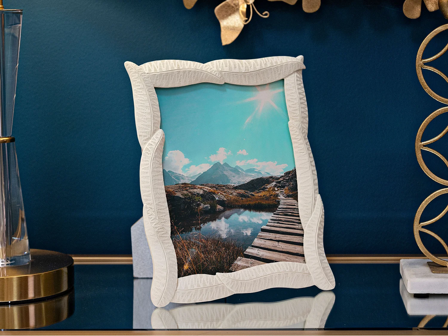 Cadre Photo Déco Feuilles "Snake" 15x20cm Crème