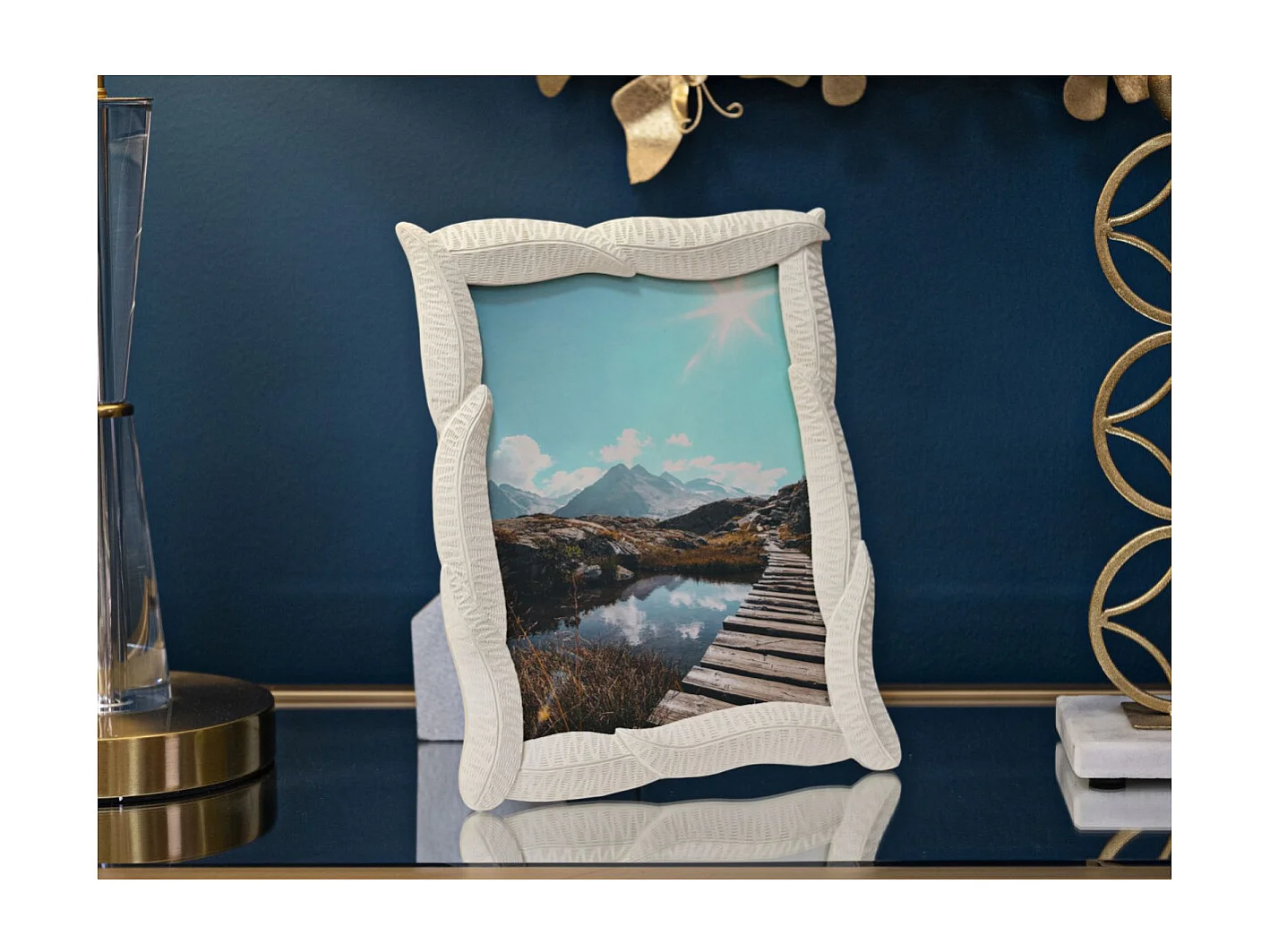 Cadre Photo Déco Feuilles "Snake" 15x20cm Crème