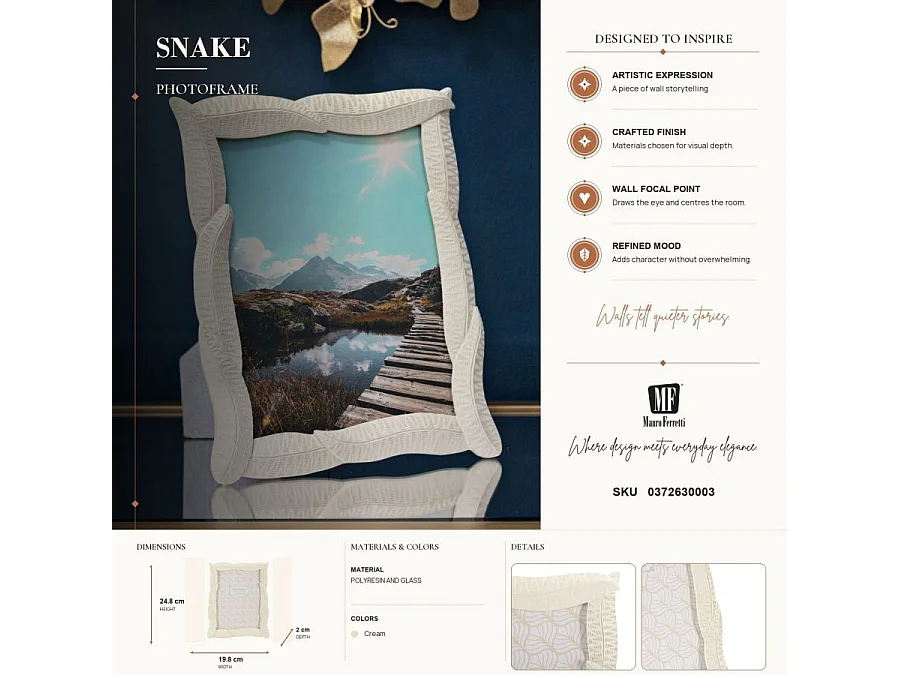 Cadre Photo Déco Feuilles "Snake" 15x20cm Crème