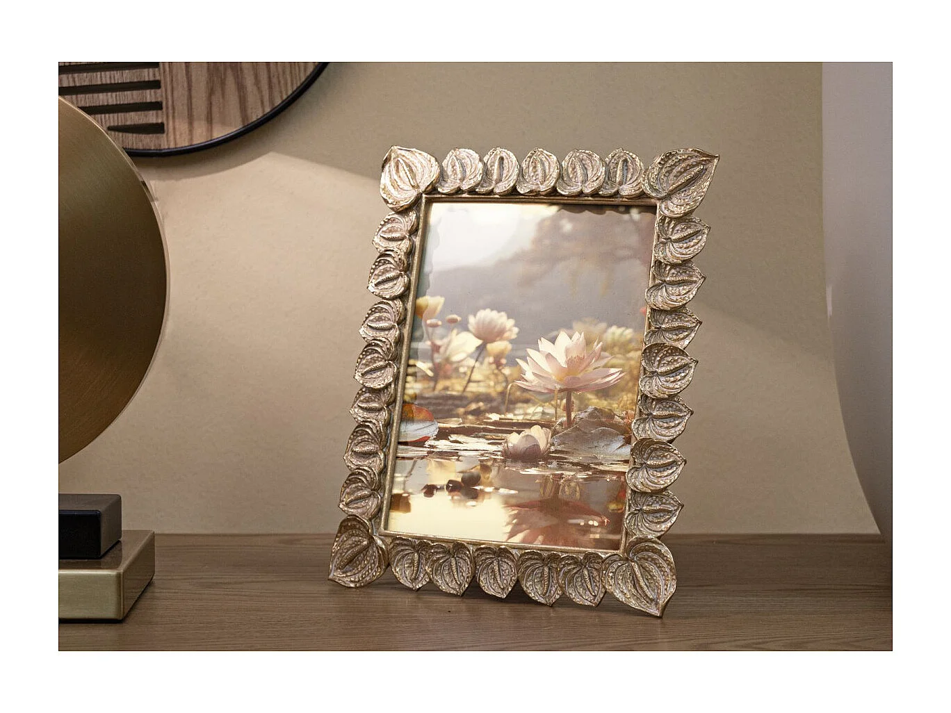 Cadre Photo Déco Pétale de Fleur "Anthurium" 15x20cm Or