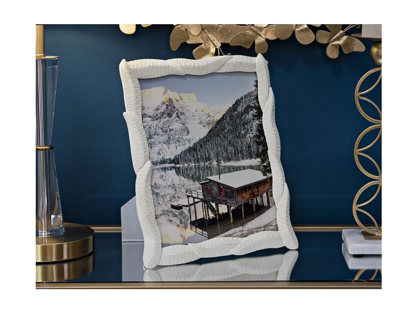 Cadre Photo Déco Feuilles "Snake" 20x25cm Crème