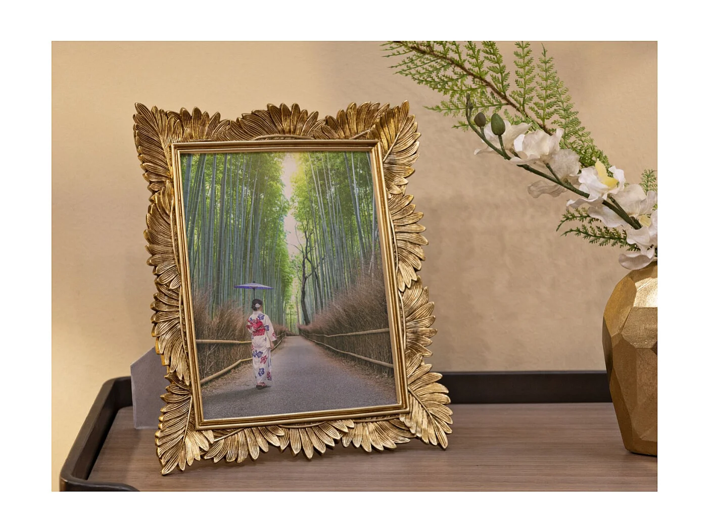 Cadre Photo Déco Feuille "Olly" 20x25cm Or