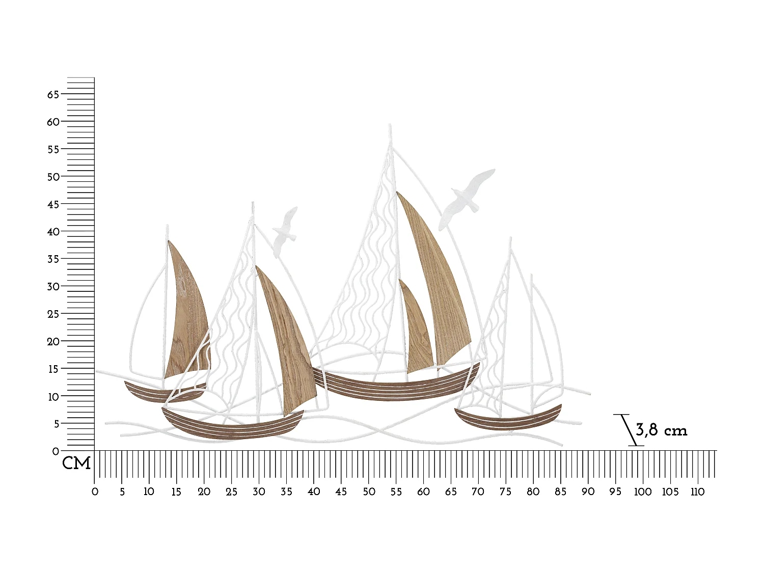 Pannello decorativo 3D in metallo bianco barche cm 89,5x3,8x57,8