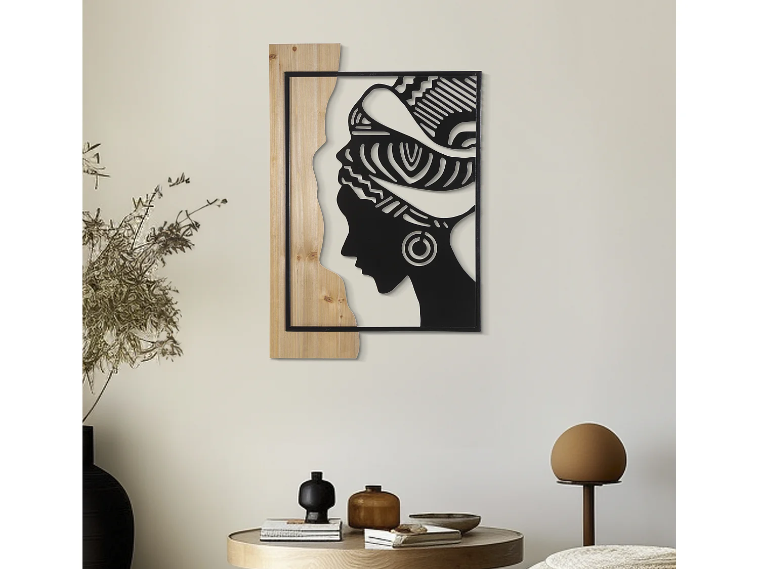 Décoration Murale Encadrée "Tribal" 80cm Noir & Naturel