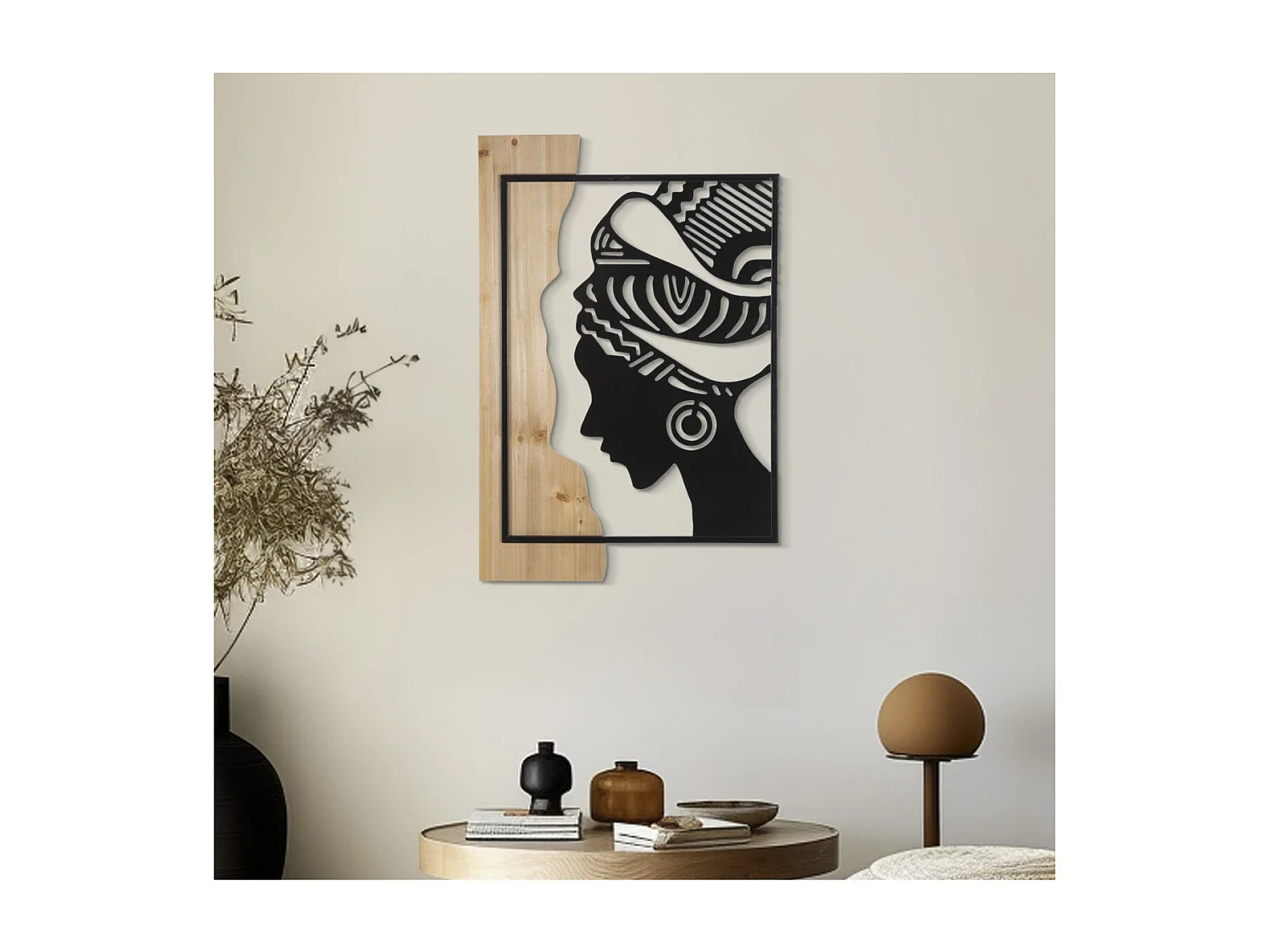 Décoration Murale Encadrée "Tribal" 80cm Noir & Naturel